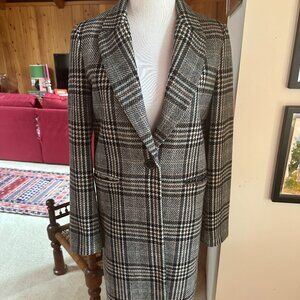 ZARA WOMAN Black Brown, Cream Beige and Brown Plaid Coat – XS